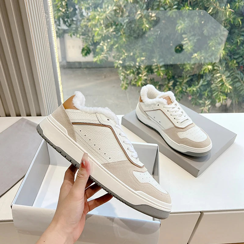 Winter Women's Shoes Deerskin Vintage Padded Clash Casual Sneakers Women's Sneakers Luxury Brands Woman's Shoes Anti-slip Ankle