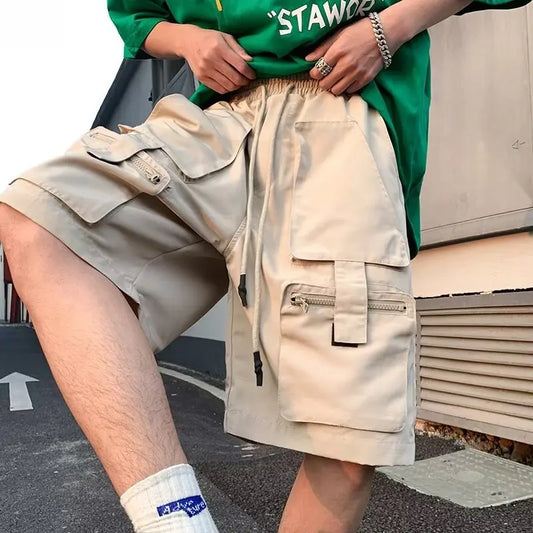 HOUZHOU Khaki Cargo Shorts Men Summer Beach Loose Casual Work Trousers Male Big Size Black Outdoor Shorts Pants Breathable