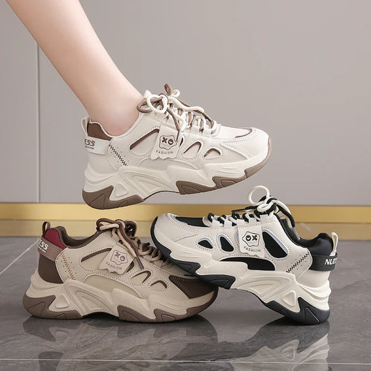 shoes for women leather Leisure breathability Korean fashion Versatile student autumn casual sneakers Dad's shoes Flat 2024