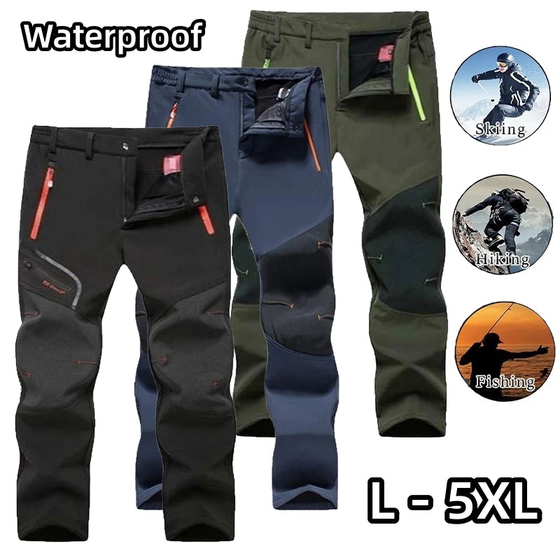 Mens Autumn Winter Outdoor Windproof Waterproof Breathable Warm Hiking Casual Trousers Camping Climbing Skiing Fleece Long Pants