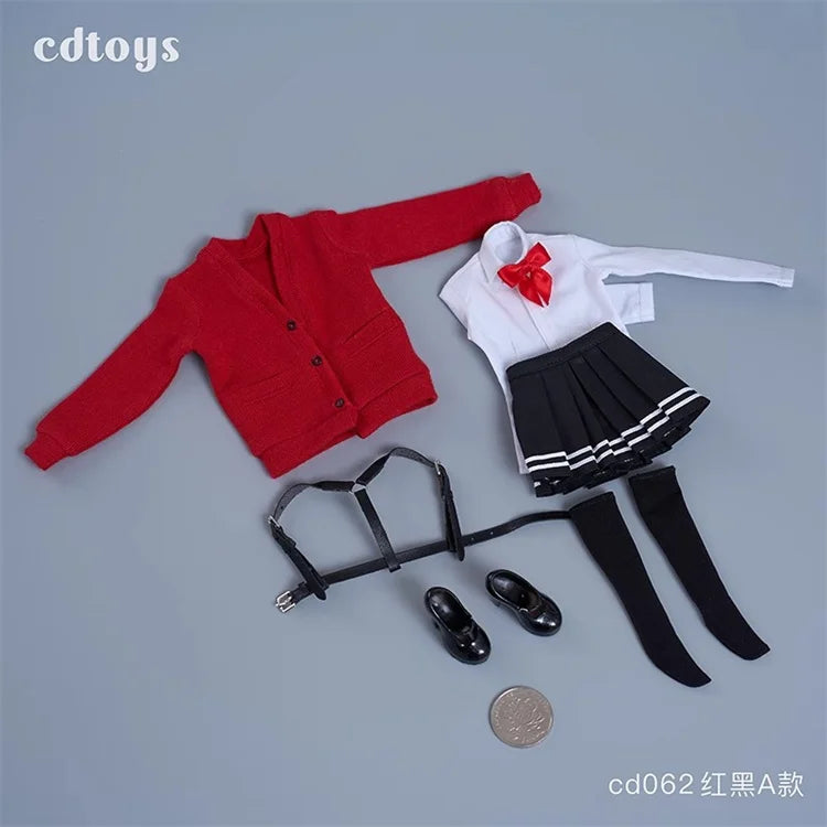 Cdtoys Cd062 1/6 Scale Female Soldiers Students Cardigans Jk Skirts Shoes Collar And Knot Sets For 12 Inch Action Figure Body